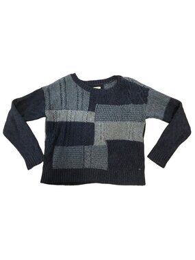 American Eagle Sweater Womens Med Patchwork Knit Sweater Blue & Gray